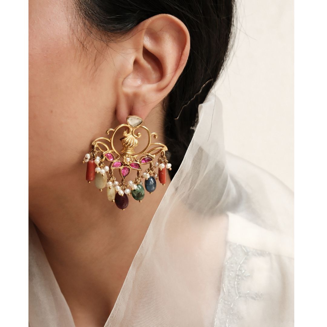 navratan kundan earrings